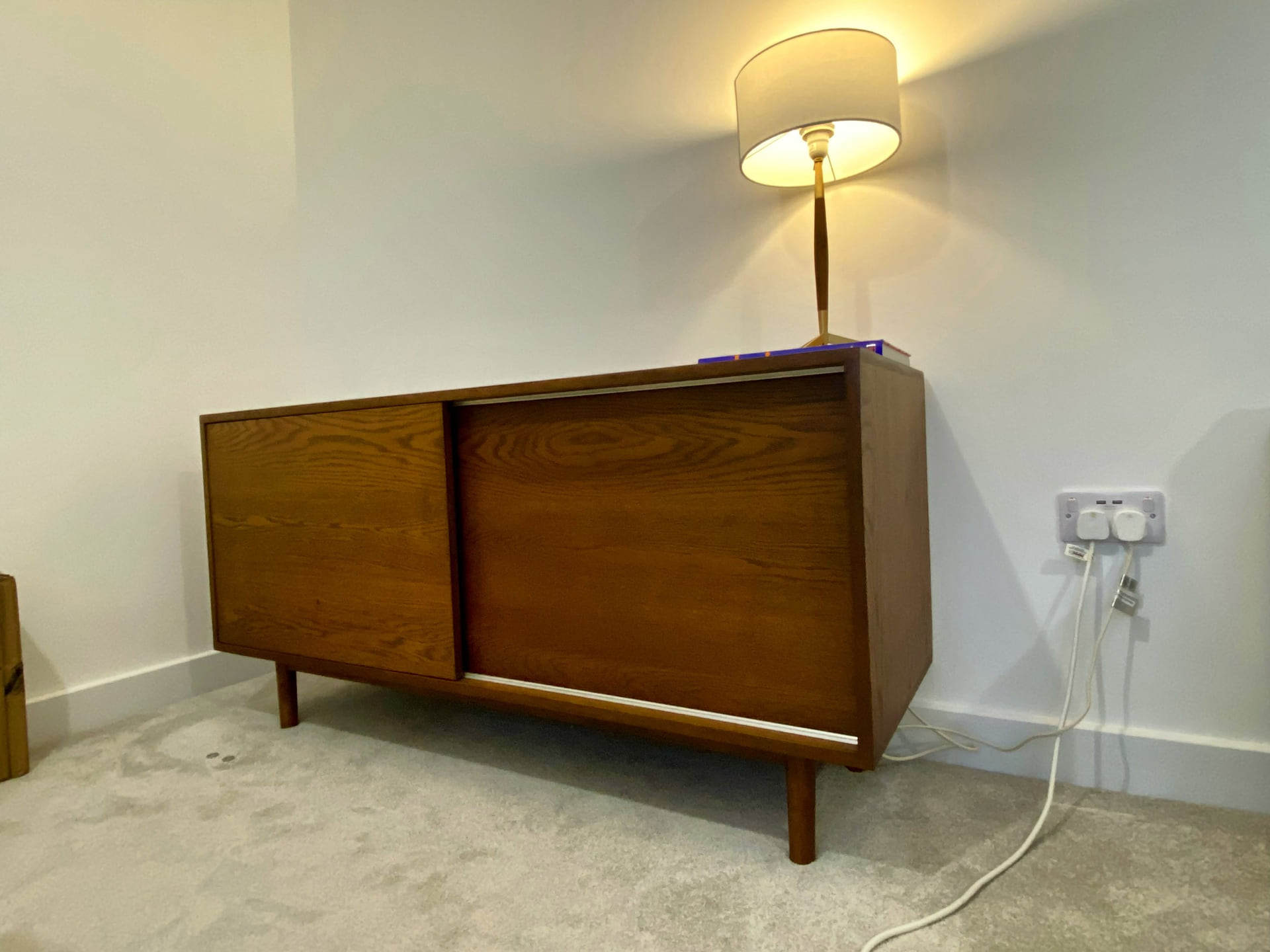 Bespoke solid oak sideboard with sliding doors, handmade in Staffordshire