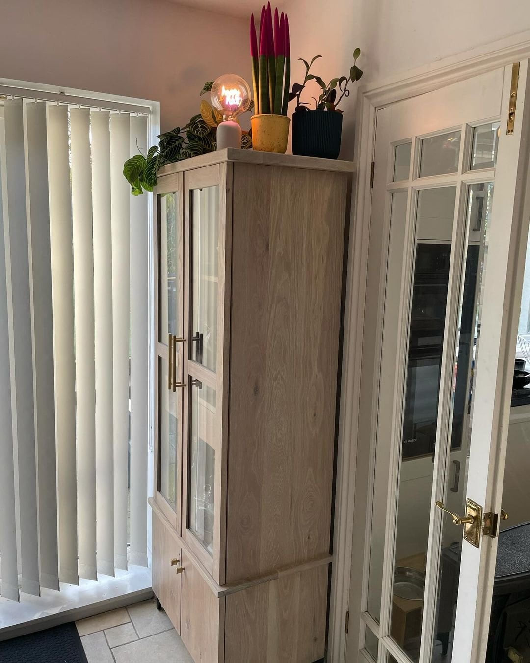 American white oak bar cabinet side view, handmade in Staffordshire